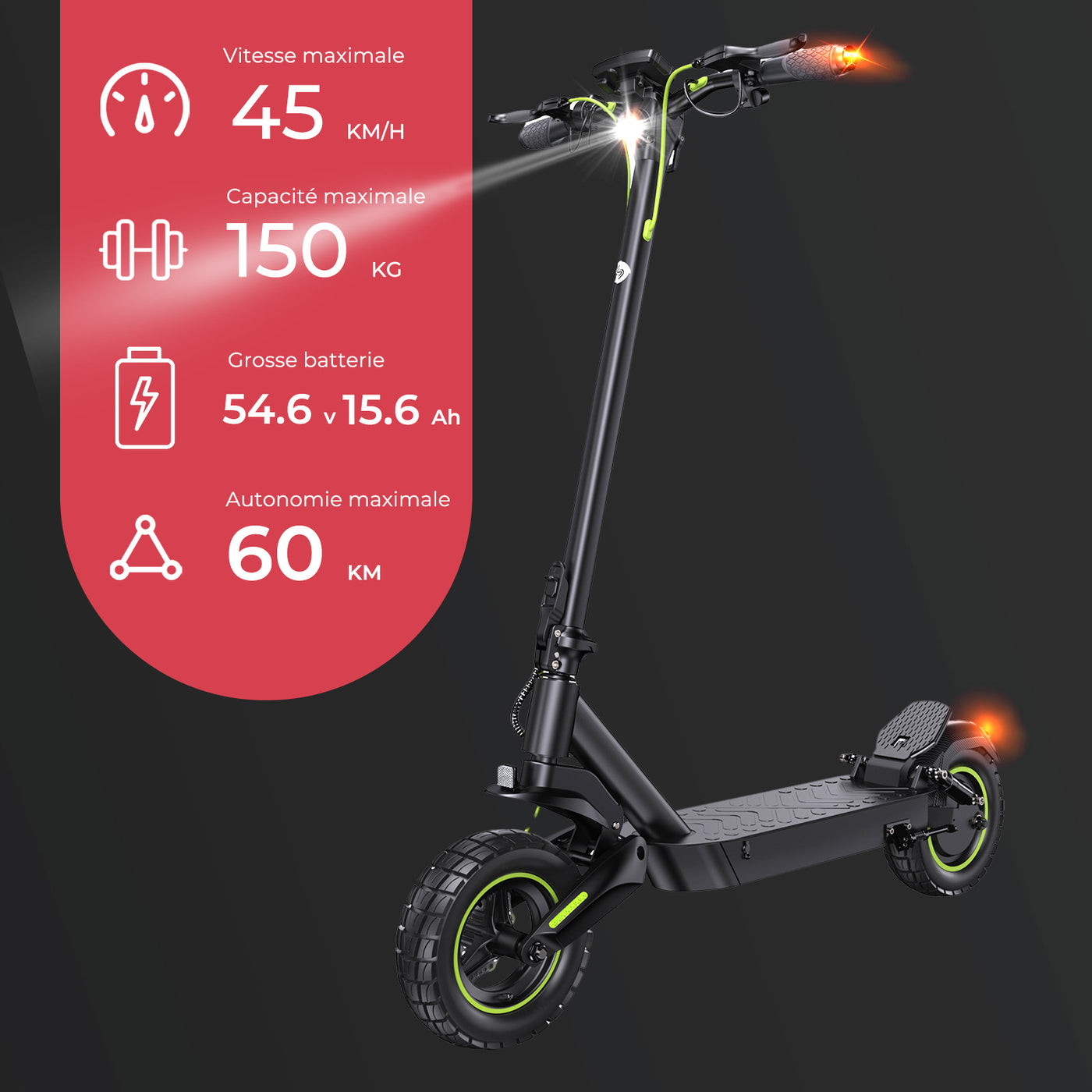 isinwheel® GT2 Trottinette électrique tout terrain 1000W pour adultes et adolescents